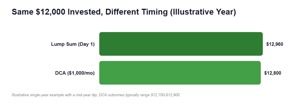 Same $12,000 Invested, Different Timing (Illustrative Year)